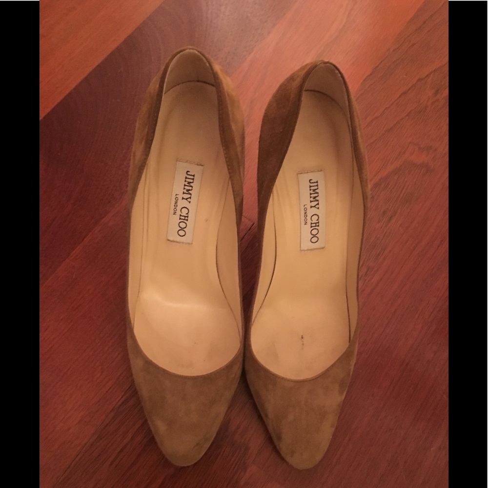Tan suede Jimmy Choo pumps